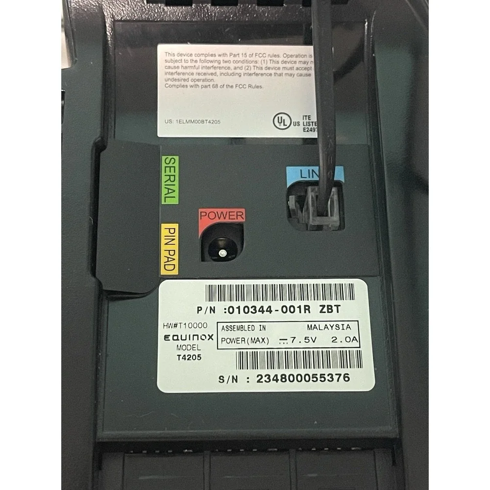 Equinox T4205 Credit‎ Card Terminal w/ Pin Pad & AC Adapter.